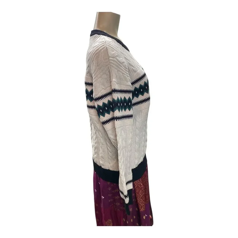 Lucca One Size Nordic Grandpa Sweater Ivory Mix Knit Retro Winter Oversized NWT - Picture 2 of 7